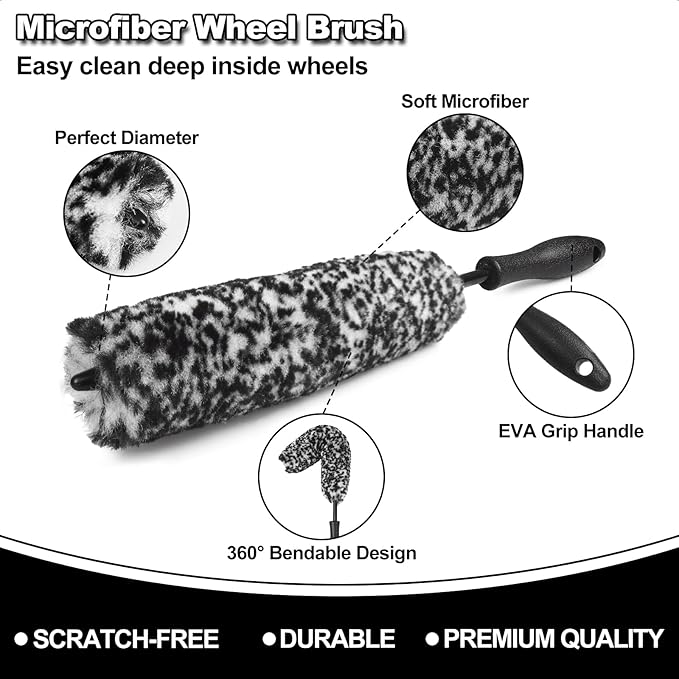 NIKCOSMK Wheel Brush, Wheel & Rim Cleaner Brush, Tire Brush, Wheel Cleaning Brush, Bendable & Durable Car Wheel Brush Set, Car Detailing Brushes, Wheel Brushes for Cleaning Wheels