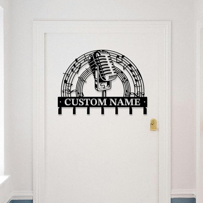 Personalized Custom Music Wall Hooks,Metal Music Room Art Clothes Hooks,Metal Music Wall Home Storage Decorative,For Front Door, Hallway, Kitchen, Bedroom,Keys,Hats (Style K)