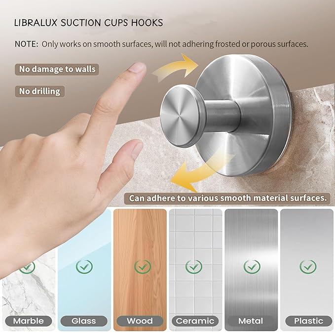 Upgraded Suction Cup Hooks for Shower, Removable Towel Hooks for Bathroom Window Glass Door Wall, Black 1 Pack