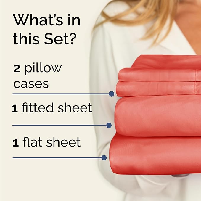 Twin 4 Piece Sheet Set - Comfy Breathable & Cooling - Ultra Soft Hotel Luxury Bedding Set with 8-16 Inch Deep Pockets - 1 Flat & 1 Fitted Sheet & 2 Pillowcases - Cozy, Wrinkle Free & Easy Care - Coral