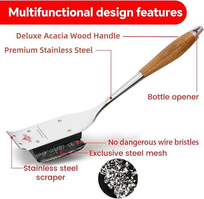 XUDAKAIXIN Bristle-Free Grill Brush with Replacement Head. Ultra Safe & Efficient Cleaner for Cast Iron and Stainless Steel Outdoor Grills.Gifts for Men/Dad