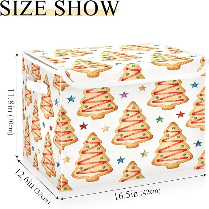 Christmas Tree Cookies Star Storage Bins with Lids Foldable Storage Basket with Handles Collapsible Large Fabric Organizer Containers for Clothes Shelves Closet Office Home