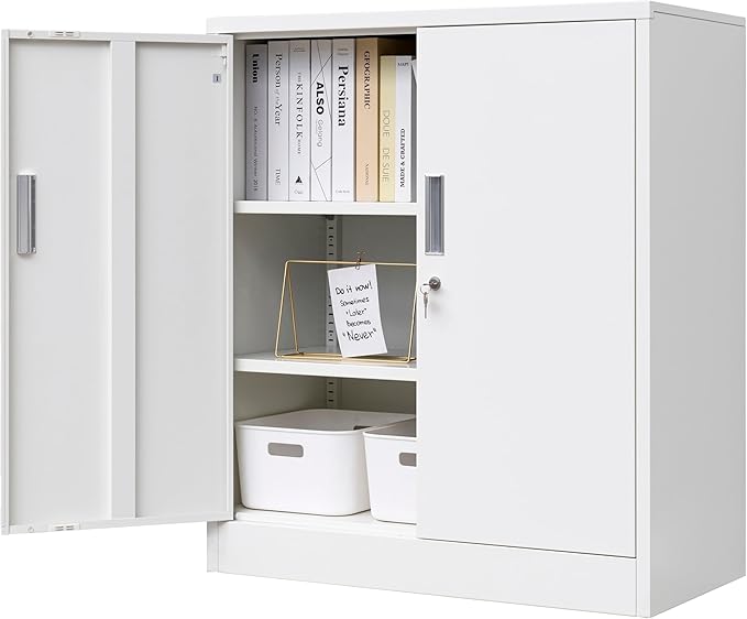 CJF Pantry Cabinet, Metal Storage Cabinets with Shelves and Doors, Steel Locking Cabinet for Kitchen Storage, Home Office, Garage, Utility Room and Basement, 36.2" H x 31.5" W x 15.7" D (White)