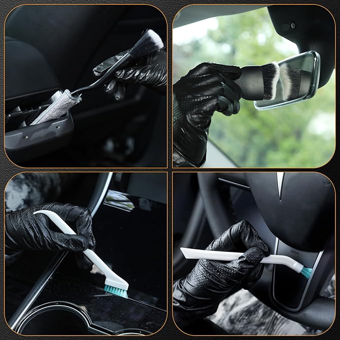 7PCS Car Detailing Brush Set,Boars Bristle Car Cleaning Detail Brush kit,Ultra Soft No Scratch Car Dust Brush,Car Interior Detailing Brushes Kit,Detail Brush Car Detailing for Interior Exterior(black)