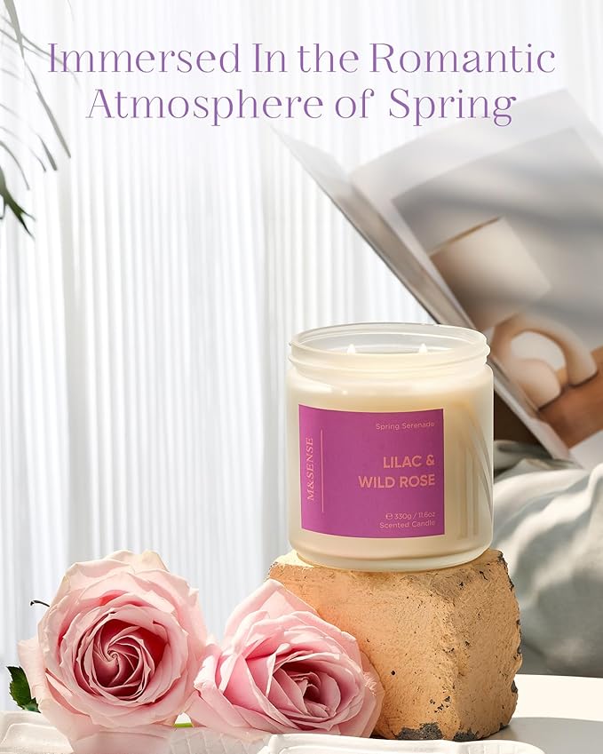 M&SENSE Lilac Wild Rose Scented Candle 11.6oz 70 Hours Long Lasting Burn Time 2 Wick Scented Candle Non Toxic Natural Soy Candle Aromatherapy Candle Easter for Home Decor Gifts for Women Mom