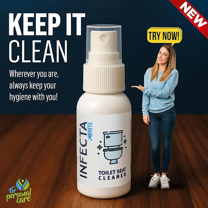 INFECTA WHITE – Toilet Spray, Travel Size Multipurpose Cleaning Spray (50 ml), All Purpose Cleaner for Toilet Seats, WC, Bathtub, Fresh Scent, Bathroom Essentials & Mini Travel Toiletries (1 PCS)