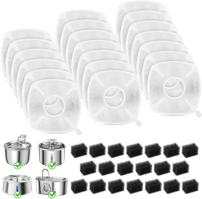 20+20 Pack Cat Fountain Filters, for Cat/Dog Stainless Steel Fountain 67oz, 95oz, 135oz, Replaceable Pet Water Fountain Filters, 10 Months Set to Keep Water Fresh