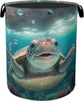 Cute Sea Turtle Foldable Canvas Laundry Basket with Handles - Toy Organizer, Heavy Duty for Home，Bedroom, Dorm, Bathroom