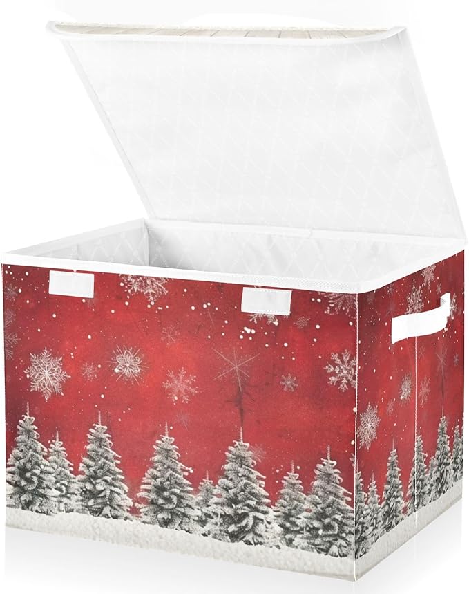 senya Christmas Baskets Collapsible Storage Bins with Lids, Christmas Trees Snowflakes Print Storage Boxes Clothes Baskets for Organizing, B06D22020