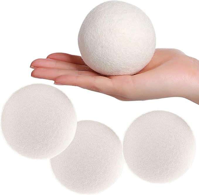 Wool Dryer Balls – 4 XL Organic Wool Balls, Reusable Natural Fabric Softener, Reduce Drying Time, Wrinkles, Static & Laundry Clumping, Eco-Friendly Laundry Balls