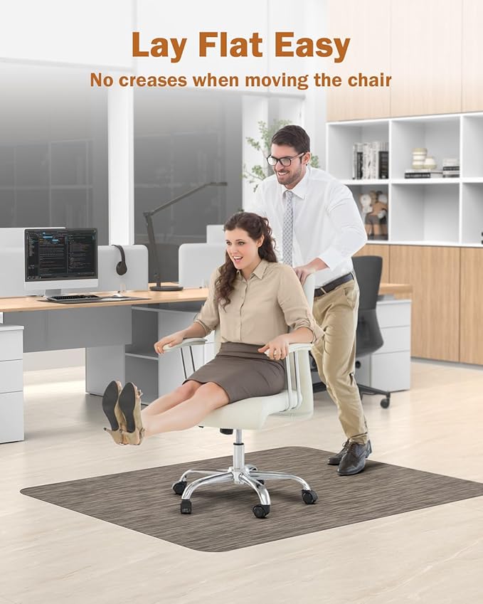 Blvornl Office Chair Mat for Hardwood Floor, 50"*63" Desk Computer Chair Mat for Hard Wood, Large Anti-Slip Hard Floor Protector for Rolling Chair, PVC Desk Rug for Office Dark Brown