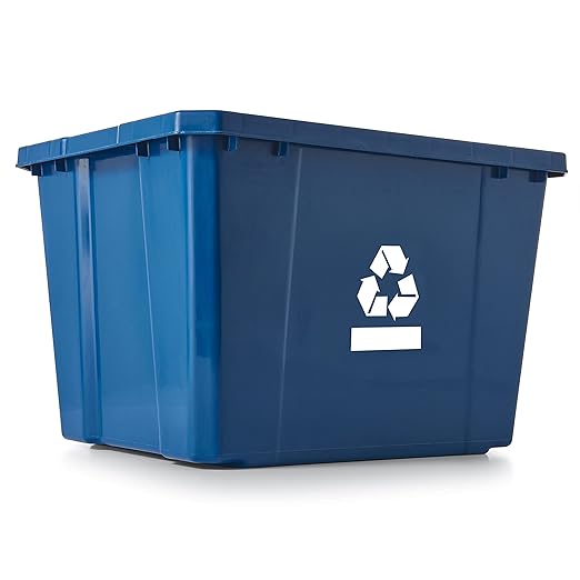 Gracious Living Medium Curbside Blue Box, Plastic 17 Gallon/64 Litre Home Trash Can Refuse and Recycling Bin Container with Built-in Handles (24 Pack)