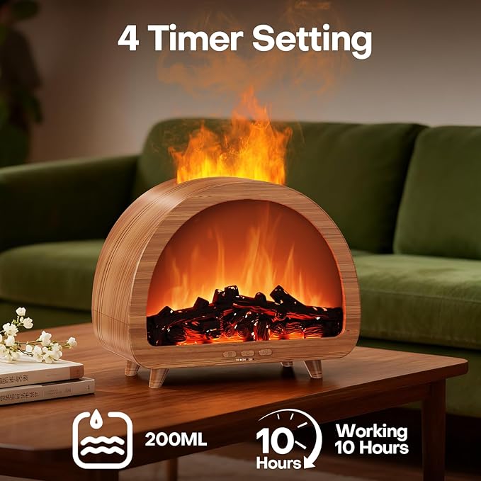 Diffuserlove Fireplace Essential Oil Diffuser Flame Aromatherapy Scent Diffuser Oil Machine Cool Mist Humidifier Colorful Fake Fire Difusor Air Diffusers for Home Room Desk Bedroom