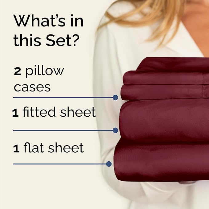 Twin 4 Piece Sheet Set - Comfy Breathable & Cooling - Ultra Soft Hotel Luxury Bedding Set w/ 8-16 Inch Deep Pockets - 1 Flat & 1 Fitted Sheet & 2 Pillowcases - Wrinkle Free and Easy Care - Burgundy