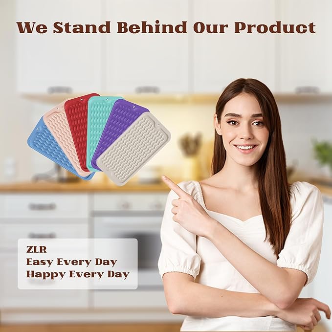 ZLR Silicone Sponge Holder & Sink Caddy Tray (6" x 12") - Narrow Dish Drying Mat for Kitchen Counter - Waterproof Soap Dispenser Organizer, Non-Slip Bathroom Vanity Tray (Peach Pink)