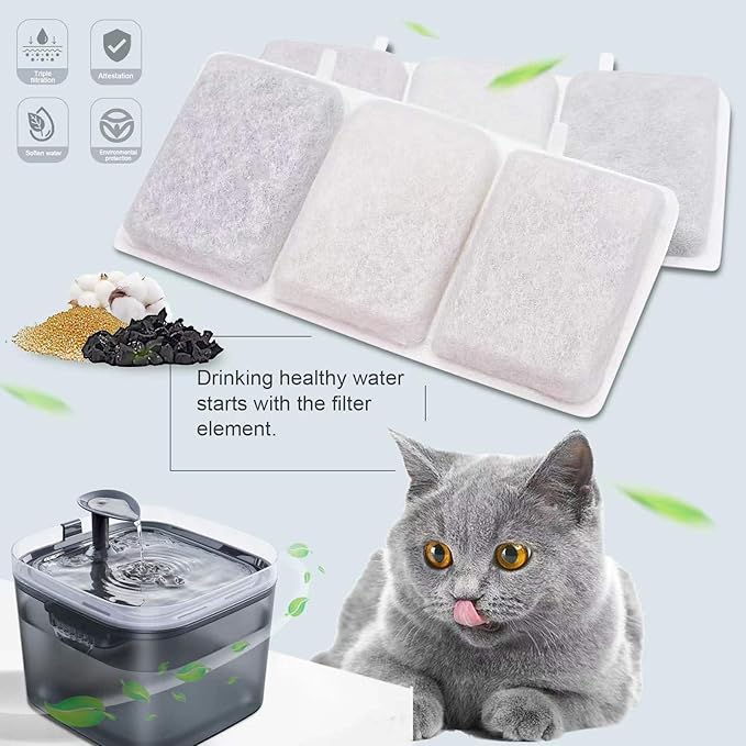 12 Pack Replacement Water Filter & 12 Pack Replacement Pre-Filter Sponges Compatible with Petory® 74oz/2.2L Automatic Pet Fountain