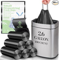 100 Count Small Drawstring Trash Bags for 2.6-Gallon (10 L) Trash Cans, Thick Pre-separated Garbage Bags,Mini Wastebasket can Liners for Bathroom Bedroom Office(Black)