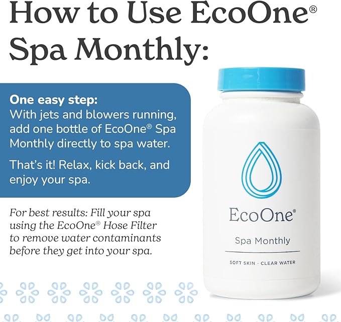 EcoOne Spa Monthly | Gentle All-Natural Spa Treatment | Conditioning Hot Tub, Pool, & Spa Cleaner | Above, In-Ground, or Inflatable Hot Tub Cleaner Stabilizes pH & Alkalinity, 8 Oz, (1-Pack)