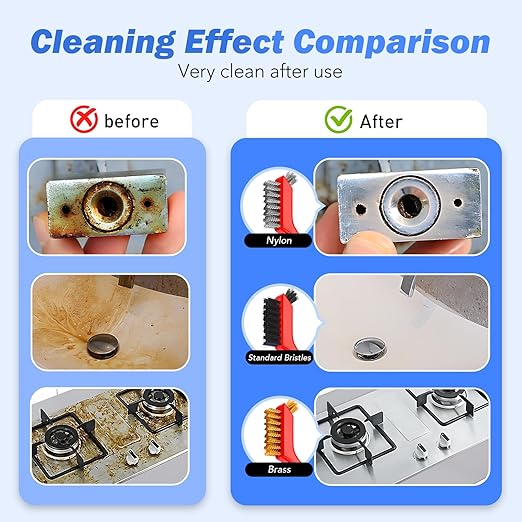 Wire Brush Set, 6 Pcs Brass/Stainless Steel/Nylon Wire Brushes for Cleaning with Curved Handle Grip for Rust Removal, Dirt, Paint Scrubbing