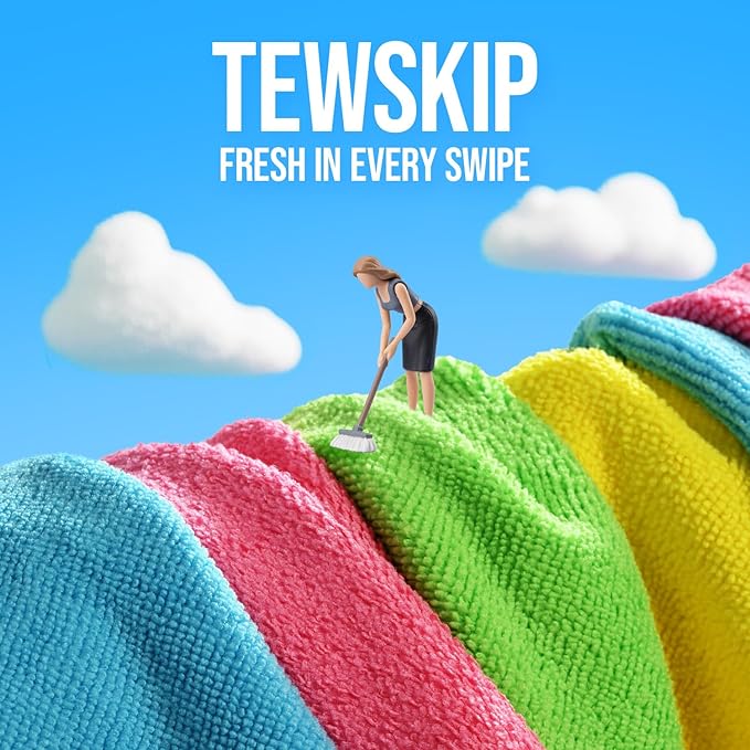 Tekswip Microfiber Cleaning Cloth 12"X12" 12 Pack Colour Lint Free Microfiber Towels for Cars-Extra Thick, Streak-Free, Fast Absorbent - Reusable Multi-Purpose Housekeeping Rags for Cars