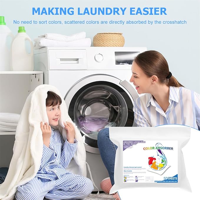 Color Absorber Color Catcher Sheet for Laundry 50 Count Dye Grabber Sheets for Washing Mixed Cloth Home Use
