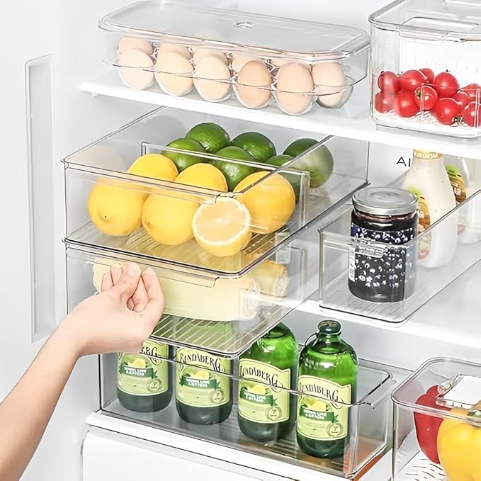 vacane Plastic Pantry Organization and Storage Bins with Removable Dividers, Pantry Organization Refrigerator Organizer Bins, Cabinet Organizers, 2 Pack 13.8" XL