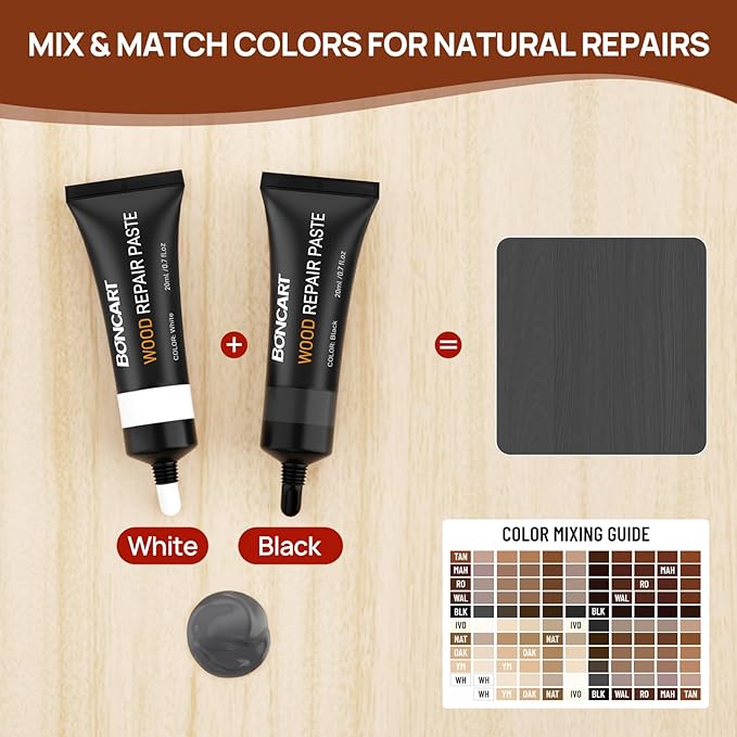 Boncart Wood Furniture Repair Kit, Wood Touch up Fillers, Repair Scratches, Cracks, Paint Chips, and Nail Holes on Furniture, Floors, Doors, Cabinets, and Tables (10 Colors)