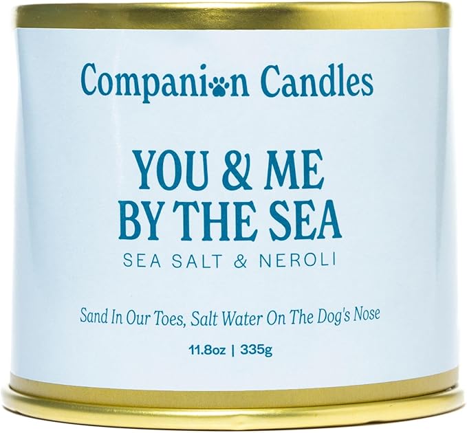 Companion Candles Pet Safe Wood Wick Candle - “You & Me by The Sea” Sea Salt & Neroli, Coconut Soy Wax Scented, Over 50 Hr Burn Time, Non-Toxic, Women-Owned, Made in USA (11.8 oz.)