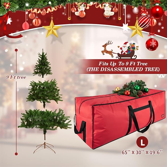 9 ft Christmas Tree Storage Bag, Heavy Duty Christmas Tree Bag with Reinforced Handles and Dual Zippers Wide Opening, Large Capacity fits for Artificial Christmas Tree (Red, 9ft)