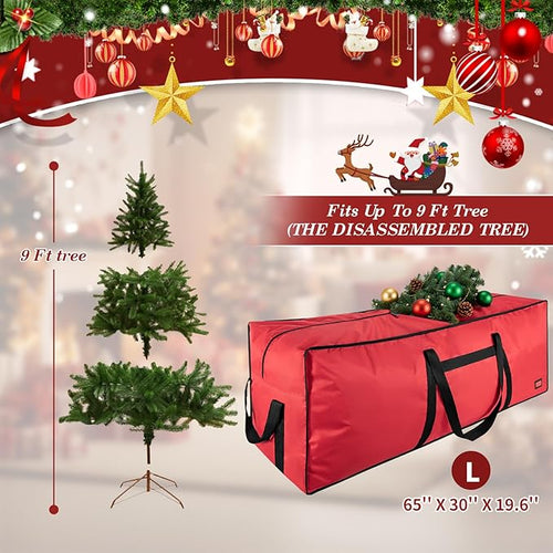 9 ft Christmas Tree Storage Bag, Heavy Duty Christmas Tree Bag with Reinforced Handles and Dual Zippers Wide Opening, Large Capacity fits for Artificial Christmas Tree (Red, 9ft)
