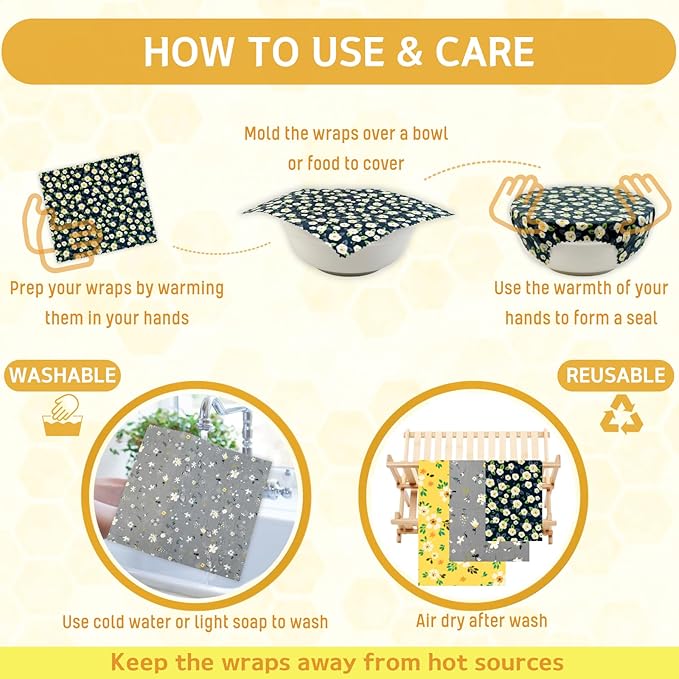 Reusable Beeswax Wrap - 9 Pack Beeswax Wraps for Food, Eco-Friendly Beeswax Food Wraps, Bread Sandwich Food Wrap - Organic, Sustainable, Zero Waste, Plastic-Free Food Storage, 1XL, 3M, 5S