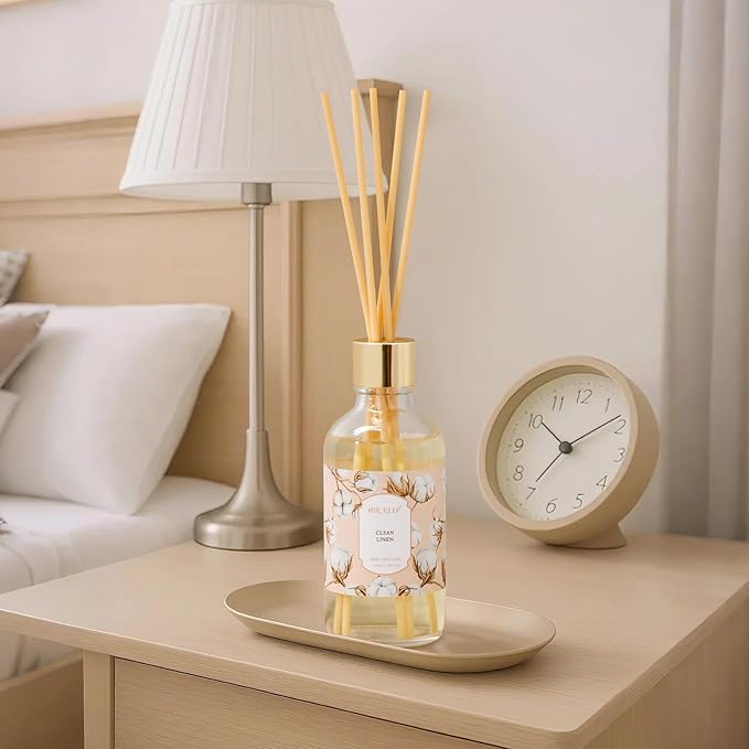 Airkeep Reed Diffuser Oil Set with Reed Sticks, Clean Linen Aromatherapy Oil Scent Diffuser for Home Office Bathroom Decoration Perfume and Gifts 3.38 oz/100ml