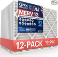 BNX TruFilter 16x20x1 MERV 13 (12-Pack) AC Furnace Air Filter - MADE IN USA - Electrostatic Pleated Air Conditioner HVAC AC Furnace Filters - Removes Pollen, Mold, Bacteria, Smoke
