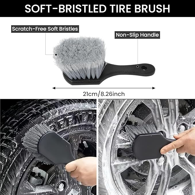 DEPOTA 5PCS Wheel Cleaner Brush Kit, Tire Brushes, Rim Cleaner Brush,Car Detailing Brushes, Car Wash Tools for Wheels and Tires No Spatter