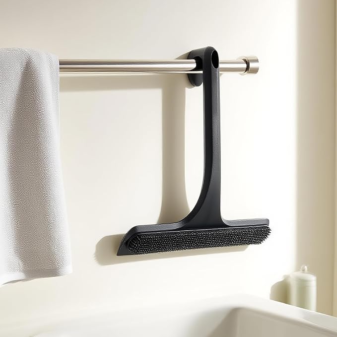 Mesiiloly 10.7“ Wide All-Purpose Shower Squeegee for Glass Doors, Squeegee for Shower Glass with Hook, Window Squeegee for Home, Small Squeegee for Shower, Bathroom, Car Glass, Mirror (Black)