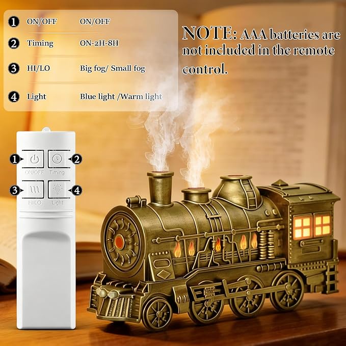 Train Diffuser 300ML Essential Oil Diffuser Cool Mist Humidifier Aroma Diffuser,2 Color Light 2 Mist Modes,3-in-1 Vintage Steam Train Diffuser Humidifier with Remote Control,Home Decor & Gift (Copper)