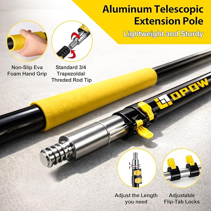 150'' Long Reach Window Squeegee with Telescoping Extension Pole, 2-in-1 Indoor/Outdoor Cleaning Tool with 270° Rotatable Head, Lightweight Alloy Aluminum Pole for Shower Door, Mirror, Car Windshield