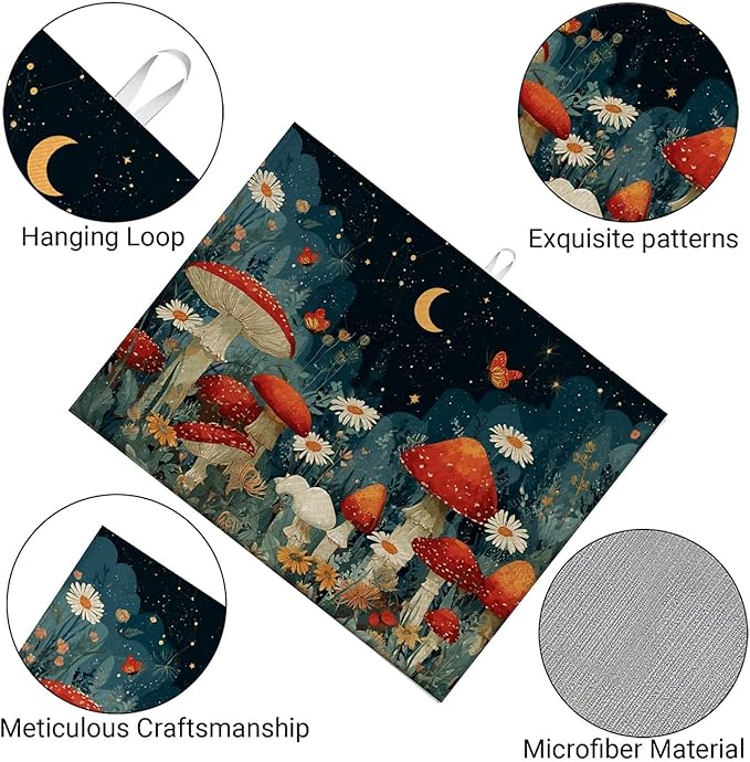 Dish Drying Mat For Kitchen Counter, Black Mushroom Microfiber Absorbent Dish Drainer Rack Pad Reusable Large 18x24in Drying Mat