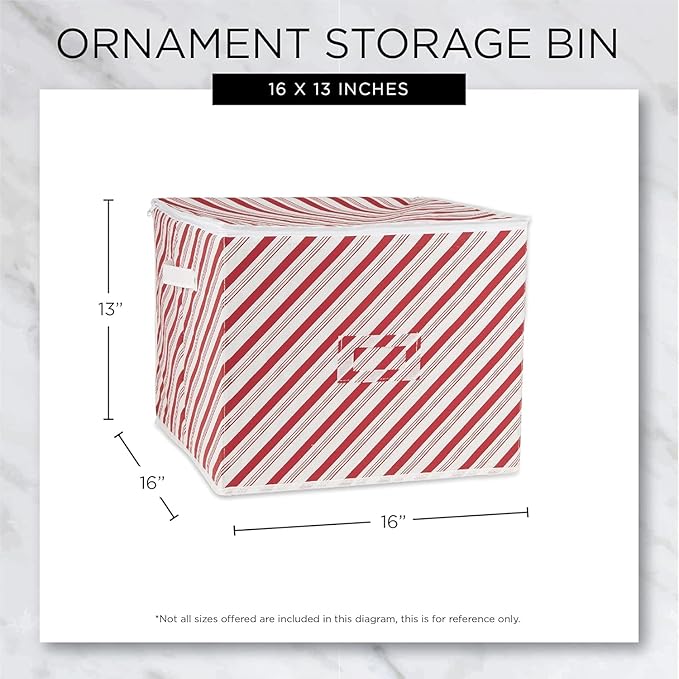 Christmas Ornament Storage Box with Dividers, 16x16x13, Peppermint Candy Stripe, Holds 75 Ornaments, Perfect Ornament Storage Solution, Durable Christmas Ornament Storage Box