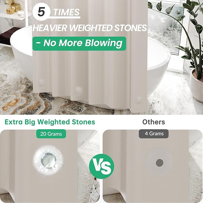 AmazerBath Thick PEVA Shower Curtain - Tan, Waterproof 72x72, Heavy Duty with 3 Weighted Stones and 12 Grommets