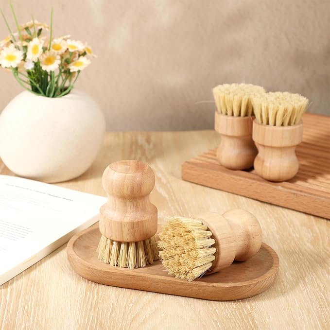 JJUNW 12 Packs Bamboo Dish Scrub Brushes, Wok Brush, Wooden Scrubbers Set Bamboo Scrub Brush Clean Pan for Kitchen Sink Cleaning Cast Iron Pots and Pans
