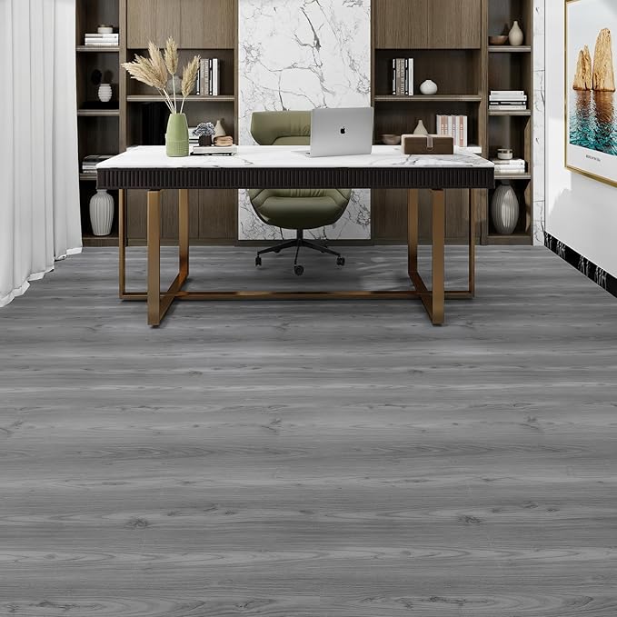 Lareko 108 Sq.Ft,Wood Peel and Stick Floor Tiles,72 Pack Grey Vinyl Flooring (No Adhesive Residue) 36"×6" Waterproof and Non-Slip Laminate Flooring for Renters Bathroom, Living Room(Nature Grey