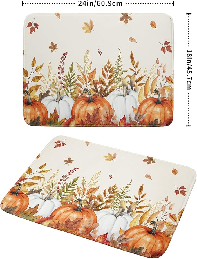 ABSOP Fall Dish Drying Mat for Kitchen Counter 18 x 24 Inch Orange Pumpkin Drying Mat Absorbent Reversible Microfiber Mats for Thanksgiving Decoration Dish Rack Pad Drainer Mat for Coffee Bar