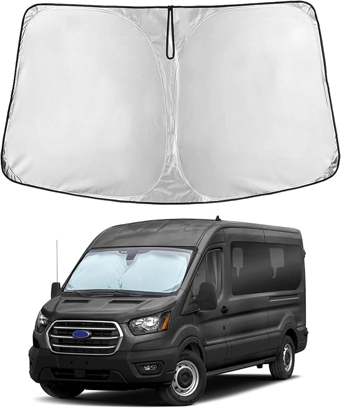 EcoNour Windshield Sun Shade Compatible for Ford Transit 350 2015–2026 | Custom Fit Van Front Window Sunshade | Foldable UV & Heat Reflective Sun Visor