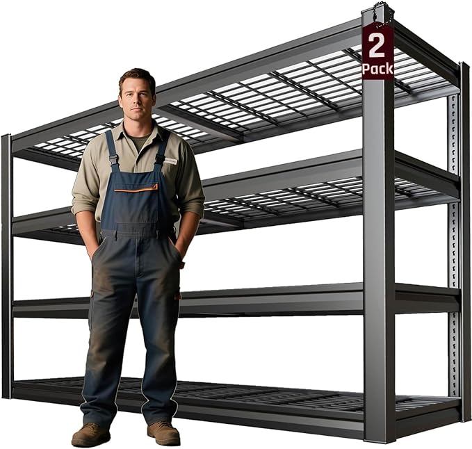 SKZNSA 68" Wide Heavy Duty Garage Shelving Units, 4-Tier Deep Storage Shelves,Black Metal Garage Shelves,Steel Shelf,Large Storage Rack,Industrial Shelving for Shop, 68" W x 20" D x 68" H, 2 Pack