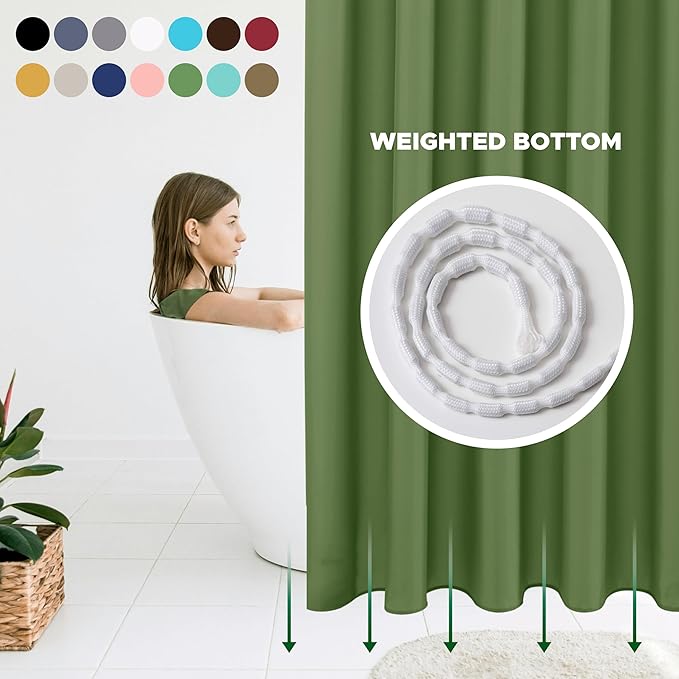 Biscaynebay Hotel Quality Extra Long Fabric Shower Liners 72" Width by 84" Length, Sage Water Resistant Bathroom Curtains Rust Resistant Grommets & Weighted Bottom Hem Machine Washable