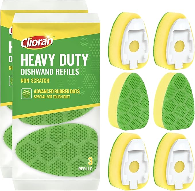 Clioran Leak Proof Dishwand Refills with Scrub Dots,Non Scratch Sponge Heads for Dish Wand,20% Thicker Heavy-Duty Scrubber Replacement,Fits Most Handles,Works with All Dish Soaps,Ideal for Kitchen