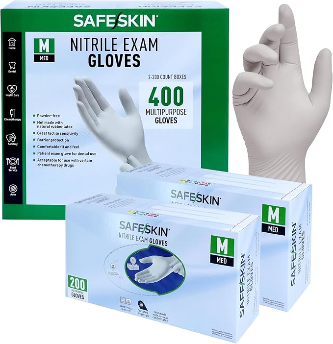 SAFESKIN Nitrile Exam Gloves Disposable - 3.5 Mil, Gray, Powder Free Gloves for Medical, Dental, Cleaning, Cooking