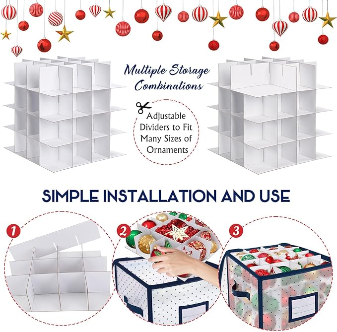 BINSUNS Christmas Ornament Storage Box, Christmas Storage Containers Organizer Bag with Dividers - Fits up to 64 Holiday Xmas Ornaments Decorations 3" Seasons Balls(Blue)