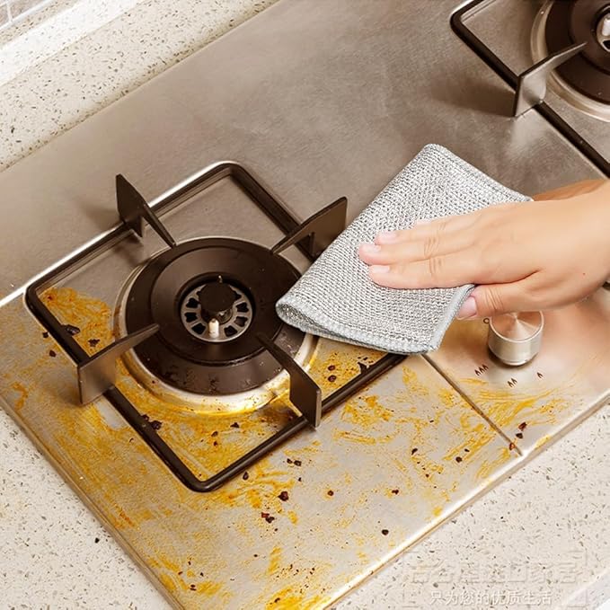 DSACL Multipurpose Wire Dishwashing Rags for Wet and Dry, 2025 Upgrade Non Scratch Metal Wire Dishcloth, Reusable Premium Metal Scrubbing Pads Sponge Clean for Home Kitchen Stove Tops (10Pcs)